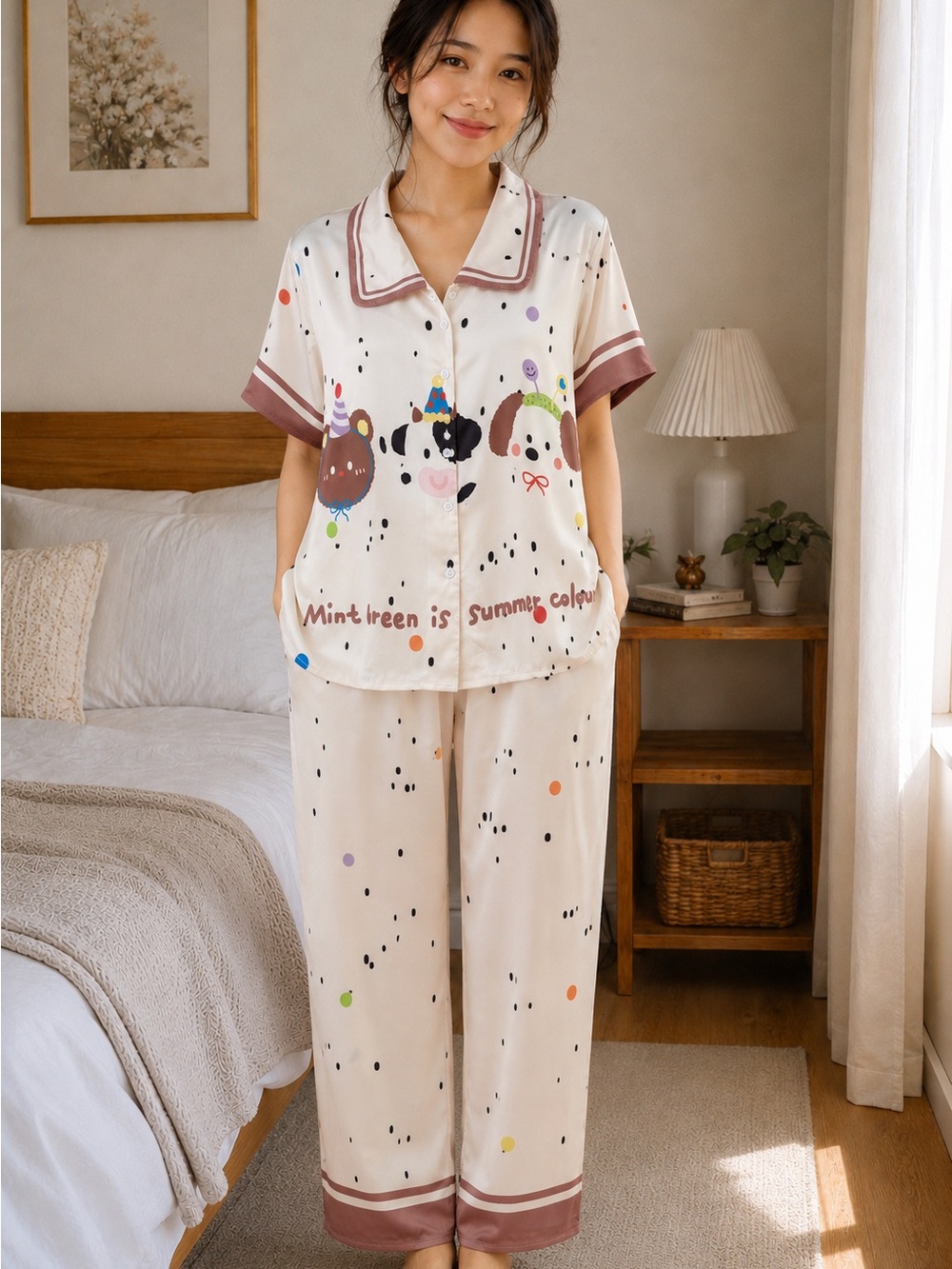 Cream Kids Animal-Print Short-Sleeve Pajama Set